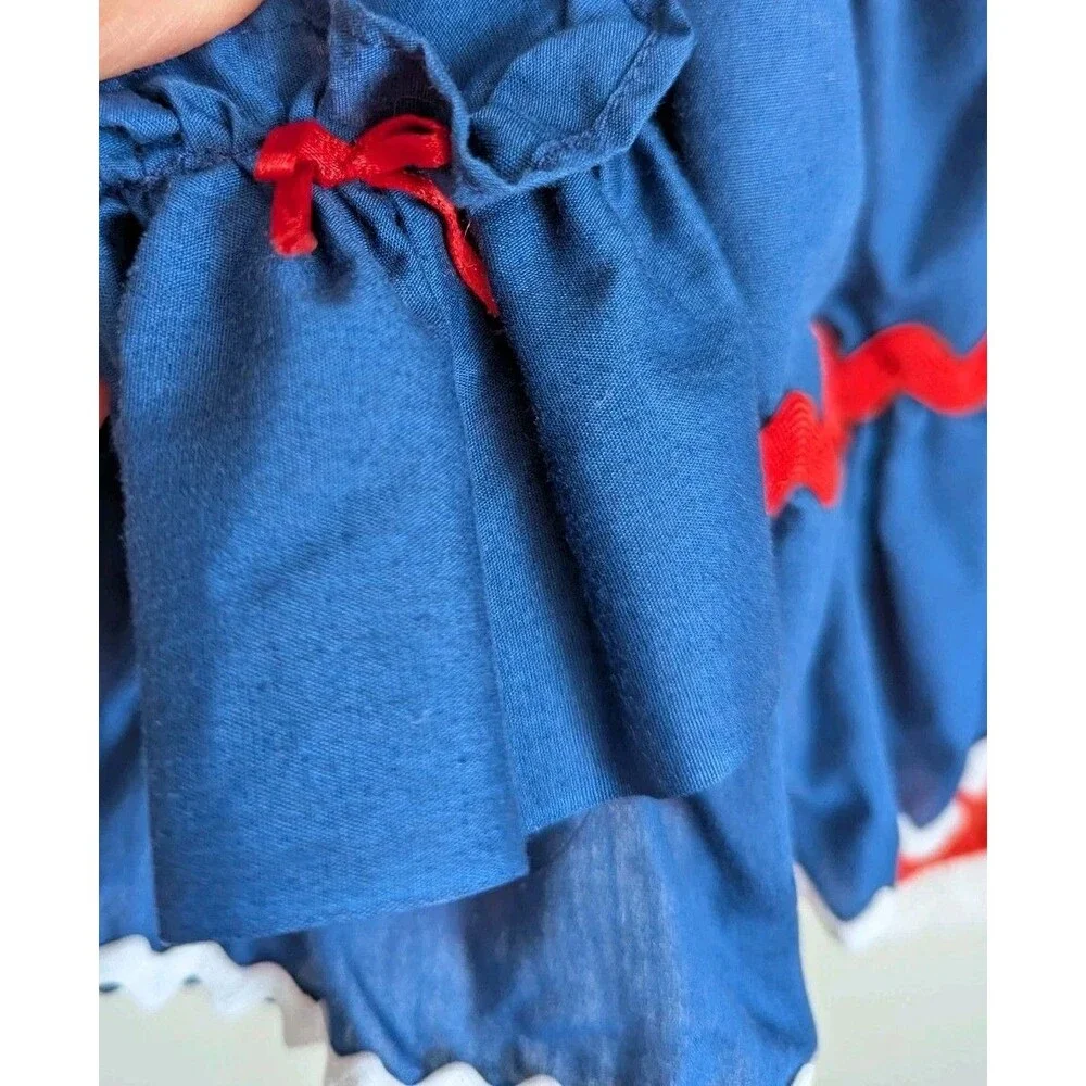 Vintage Full Circle Toddler Dress Red Blue Americana Patriotic Dirndl Lace Bell